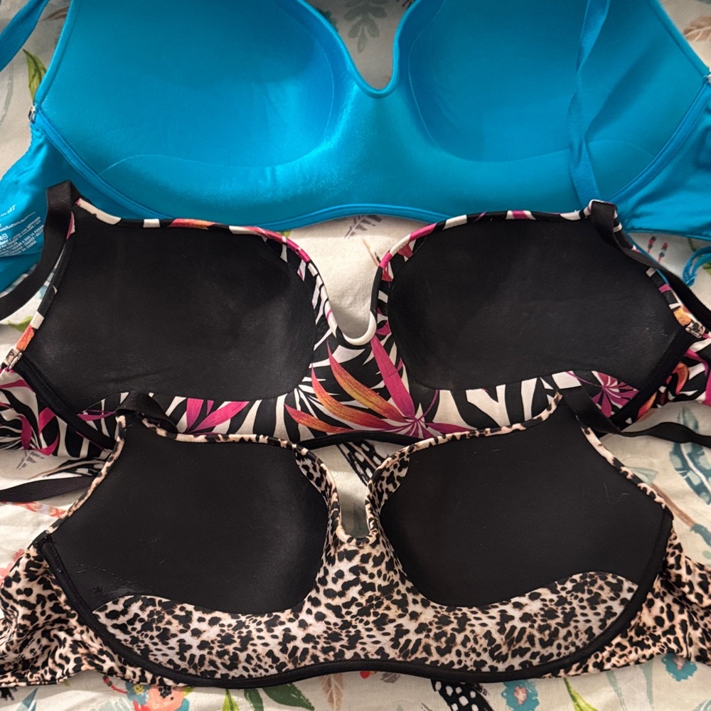 Set of Three Bras - Blue, Tropical, Leopard Print - Picture 3 of 3